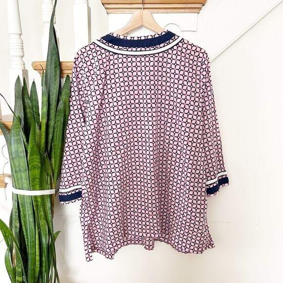 Talbots Pink Blue Geometric Print 3/4 Sleeve 100% Cotton Tunic Top Sz 2X Petite - Picture 4 of 6